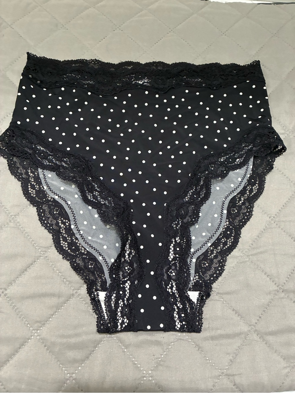 Maurices Black & White Polka Dot Lace-Trim High-Waist Briefs